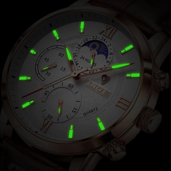 2022 LIGE Watches Mens Top Brand Luxury Clock Casual Leathe 24 Hour Moon Phase Men Watch 3