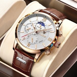2022 LIGE Watches Mens Top Brand Luxury Clock Casual Leathe 24 Hour Moon Phase Men Watch