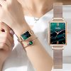 Gaiety Brand Women Watches Fashion Square Ladies Quartz Watch Bracelet Set Green Dial Simple Rose Gold