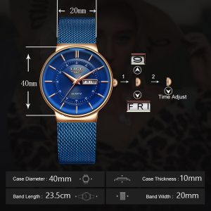 LIGE Women Watches Luxury Brand Ultra thin Calendar Week Quartz Watch Ladies Clocks Mesh Stainless Steel 1