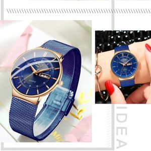 LIGE Women Watches Luxury Brand Ultra thin Calendar Week Quartz Watch Ladies Clocks Mesh Stainless Steel 2