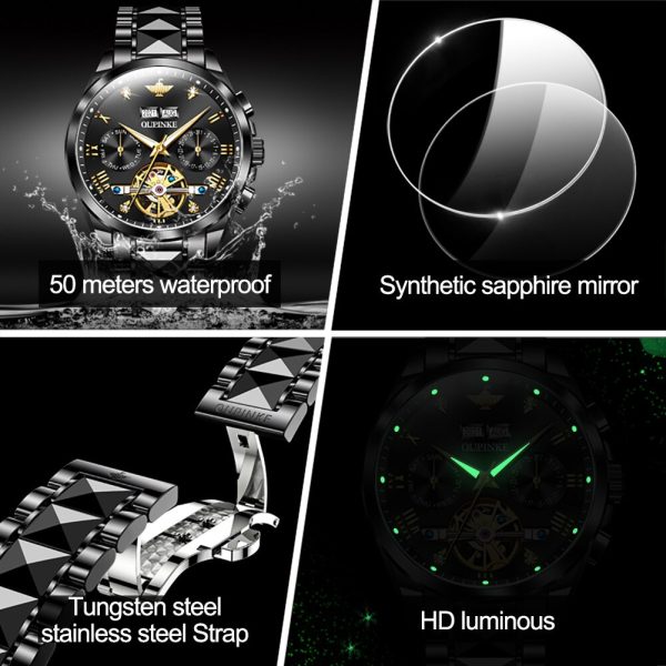 OUPINKE Luxury Automatic Watches for Men Mechanical Sapphire Crystal Waterproof Hollow Tourbillon Wristwatch Top Brand Clock 2