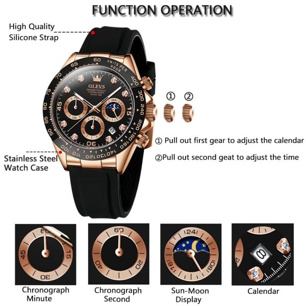 Top Brand Luxury Mens Watch Waterproof Sport Analog Silicone Strap Watches for Men Chronograph Original Rubber 2