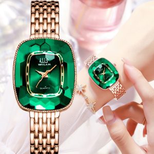 WIILAA 2022 Green Diamond Style Luxury Women Quartz Watch Creative Unique Ladies Wrist Watch For Female 1