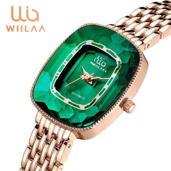 WIILAA 2022 Green Diamond Style Luxury Women Quartz Watch Creative Unique Ladies Wrist Watch For Female 2