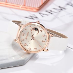 Women Watch Moon Numbers Dial Bracelet Watches Set Ladies Leather Band Quartz Wristwatch Women Female Clock 4