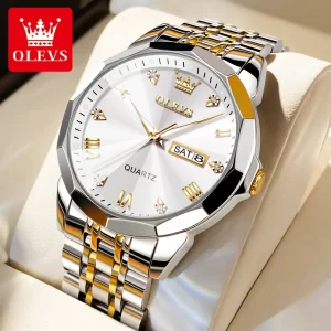 OLEVS Men s Watches Rhombus Mirror Original Quartz Watch for Man Waterproof Luminous Stainless Steel Wristwatch 1