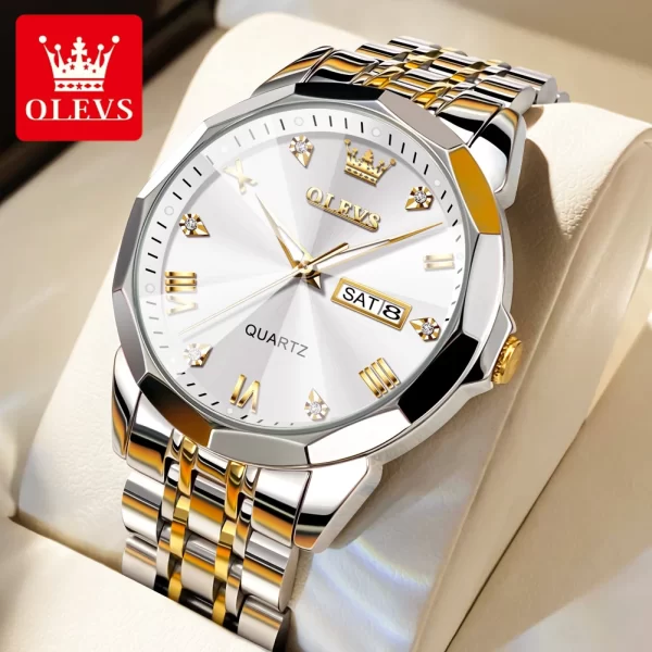 OLEVS Men s Watches Rhombus Mirror Original Quartz Watch for Man Waterproof Luminous Stainless Steel Wristwatch 1