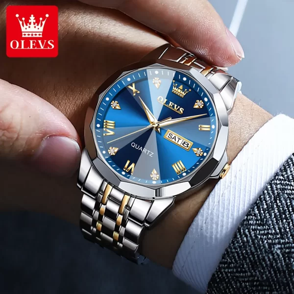 OLEVS Men s Watches Rhombus Mirror Original Quartz Watch for Man Waterproof Luminous Stainless Steel Wristwatch 2