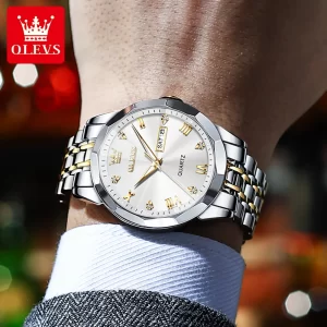 OLEVS Men s Watches Rhombus Mirror Original Quartz Watch for Man Waterproof Luminous Stainless Steel Wristwatch 3