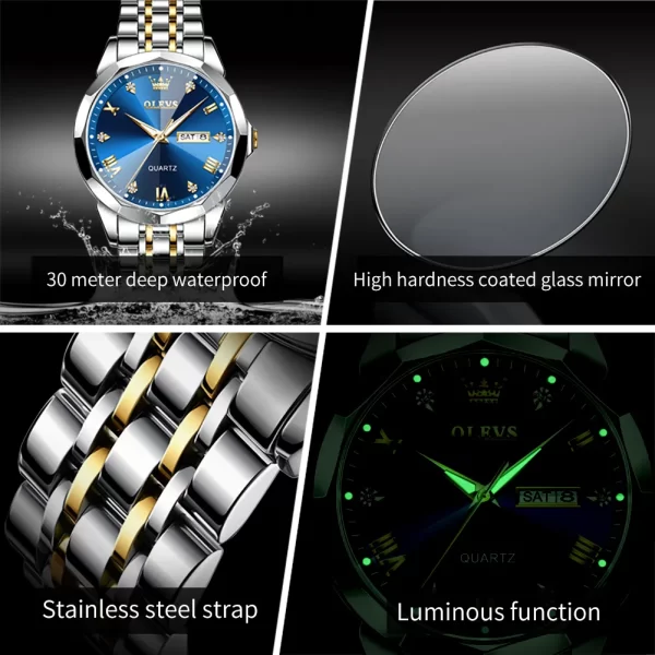 OLEVS Men s Watches Rhombus Mirror Original Quartz Watch for Man Waterproof Luminous Stainless Steel Wristwatch 4