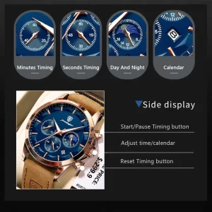 POEDAGAR Men Quartz Watch Luxury Sports Waterproof Chronograph Luminous Date Man Wristwatch Business Leather Men s 3