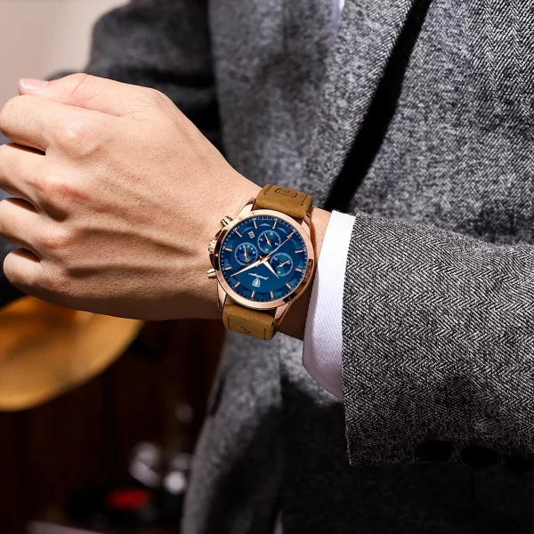 POEDAGAR Men Quartz Watch Luxury Sports Waterproof Chronograph Luminous Date Man Wristwatch Business Leather Men s 5