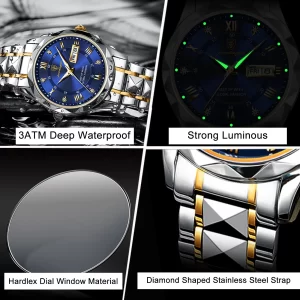 POEDAGAR Top Brand Luxury Man Wristwatch Waterproof Luminous Date Week Men Watches Stainless Steel Quartz Men 3